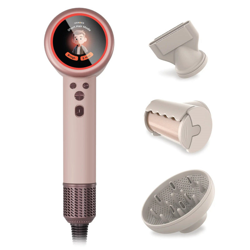 Uscător de păr puternic de 2000 W cu motor BLDC, afișaj și ionizare cu plasmă + 3 accesorii AusHauz Nude